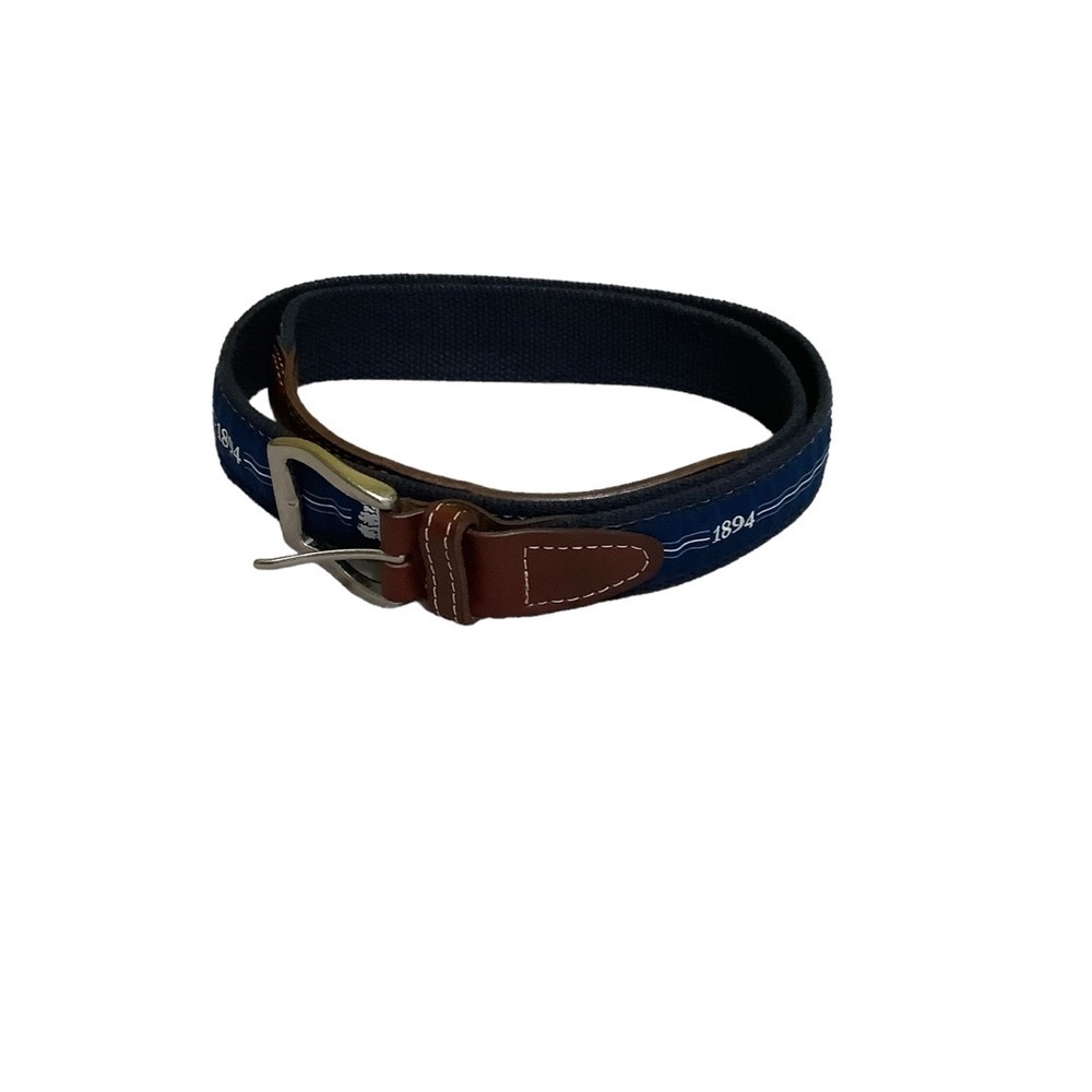 Weston Golf Club Belt Sz 38 Brass Nylon Tab Ribbon Pine Blue 1894